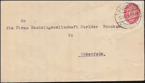 Dienstmarke 118 Strohhut 15 Pf Brief Amtsgericht WARBURG 17.11.28 nach Scherfede