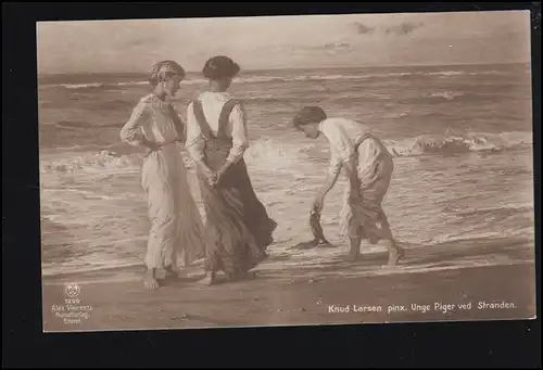 Carte de l'artiste Knud Larsen: Les jeunes filles sur la plage, couru 1917