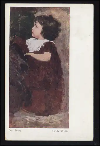 Wiener Künstler-Postkarte Prof. Alois Delug: Kinderstudie, gelaufen 1911