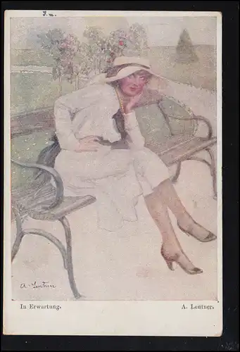 Carte de vue Artiste A. Leutner: En attente, couru en 1921