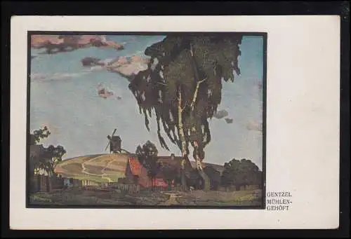 Carte de l'artiste Gentzel: Herbe de moulin, carte postale de champ 4.8.1918