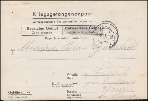 Poste de détention de guerre Poste surveillance Stalag VI D Dortmund Tarnschampt 11.10.1941