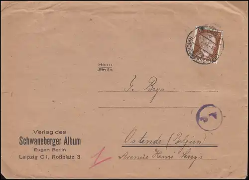 782 Feimarke 3 Pf EF Cause d'impression LEIPZIG REICHESSESTADT 12.7.1943 vers Ostende