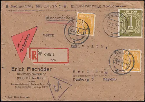 937+952 Conseil de contrôle I+II sur lettre d'acceptation R de CELLE 12.8.1947 à Freising