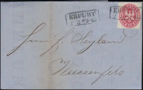 Preußen 16 Adler 1 Sgr. EF auf Brief ERFURT 2.3.1868 nach WEISSENFELS 23.3.68