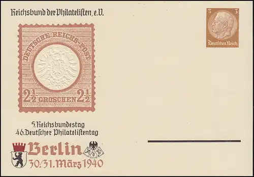 PP 122 Philatelistentag Tambour marque Berlin 1940, non utilisé