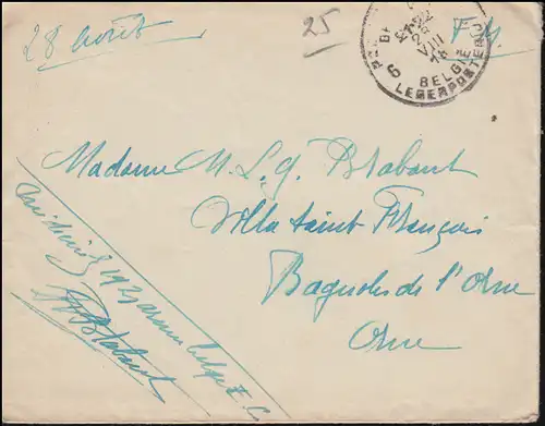 Stempel Belgische Militärbesetzung 28.8.1918 auf Brief mit Inhalt