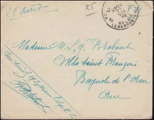 cachet du siège militaire belge 28.8.1918 sur lettre avec contenu