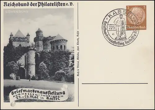 PP 122 Ausstellung Kurhessen-Thüringen Löwenburg passender SSt KASSEL 22.5.1937
