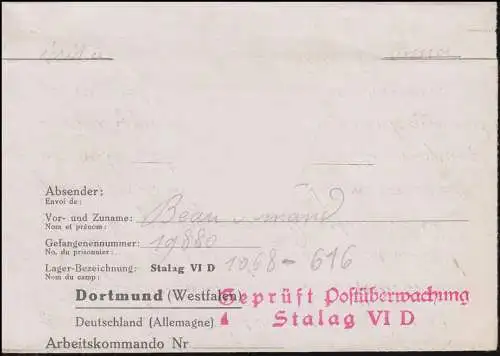 Kriegsgefangenenpost Postüberwachung Stalag VI D Dortmund, um 1942