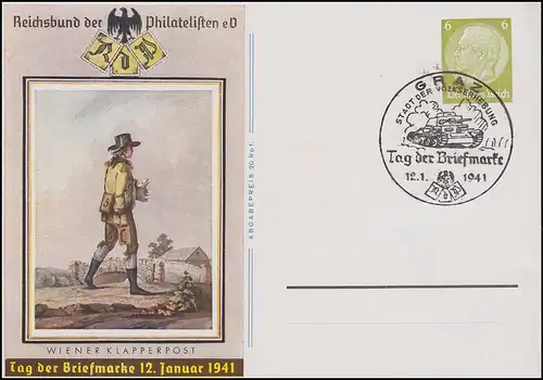 PP 241 Journée du timbre comme FDC avec le char GRAZ correspondant 12.1.1941