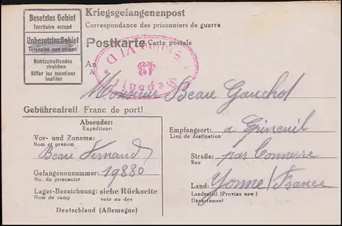 Poste de prisonniers de guerre Stalag VI D vers la France