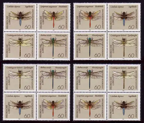 1546-1549 Libellen 1991, 4 verschiedene Viererblöcke, Set ** / MNH