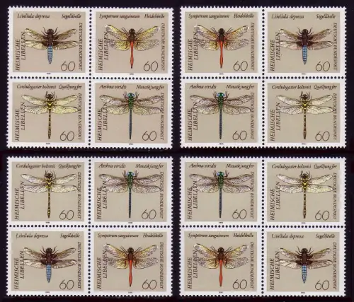 1546-1549 Libellen 1991, 4 verschiedene Viererblöcke, Set ** / MNH