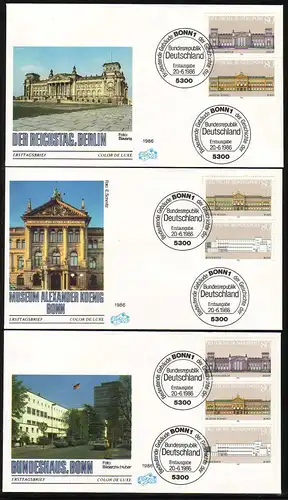 1287-1289 aus Bl.20 Demokratie 1986, 3 Zusammendrucke, Set FDC Bonn