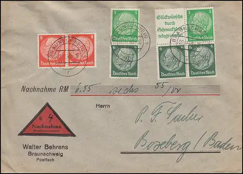 Hindenburg-ZD W 88a mit passender Zusatzfr. auf NN-Brief BRAUNSCHWEIG 2.12.1940 