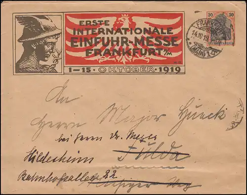 Enveloppe privée PU 30 foire des importations FRANKFURT / MAIN 14.10.1919