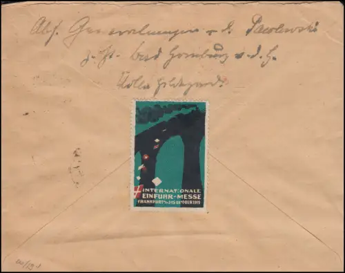 Enveloppe privée PU 30 foire des importations FRANKFURT / MAIN 14.10.1919