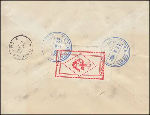 381 Flugpost + 411 Hindenburg MiF auf R-Brief LORCH 27.8.32 nach BAIENFURT 20.8.