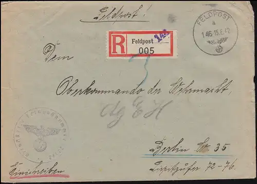 Lettre postale de champ 146 - 15.6.42 numéro FP 22172 selon BERLIN 20.6.1942