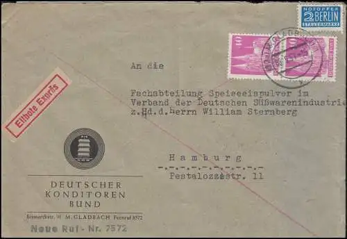 90eg Bauten im MeF Eil-Brief Deutscher Konditoren Bund MÖNCHENGLADBACH 8.5.1951 