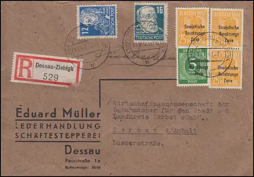 191+207+216+218 Imprimes SBZ ff en MiF sur lettre R DESSAU-ZIEBIGK 15.1.1949