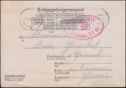Kriegsgefangenenpost Stalag VI D Dortmund Tarnstempel 10.2.1942
