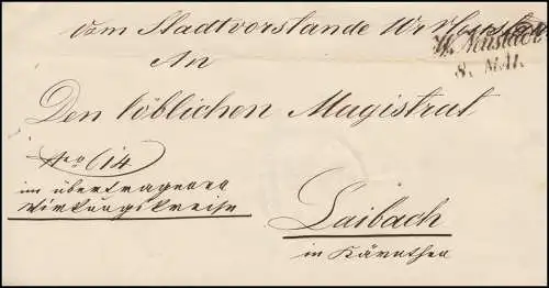 Österreich Briefhülle Zweizeiler W(iener) Neustadt 8.5.1858 nach Laibach 9.2.