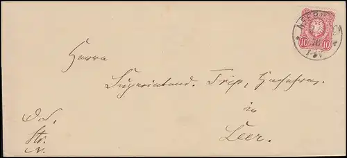 33 Paragraphe 10 Pfennige sur lettre cachet en cercle NEERMOOR 2.7.1878 vers le vide
