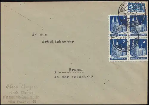 75wg Constructions Quadruple MeF avec les victimes d'urgence Lettre BUTS DE COUPS DE WESERMÜNDE 12.1.49