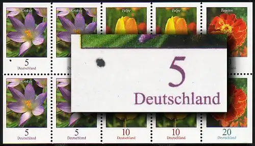ZD-Blumen PLF Fleck auf Feld 1, postfrischer 10er-Bogen (D-/E-Werte), **
