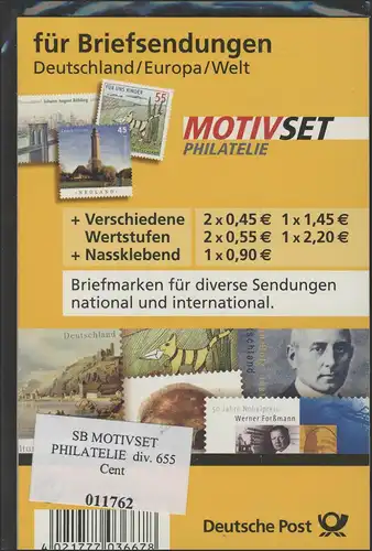 MOTIVSET pour lettres/D, Europe, Monde 2007, Prix postal 6,55 Euros - avec label **