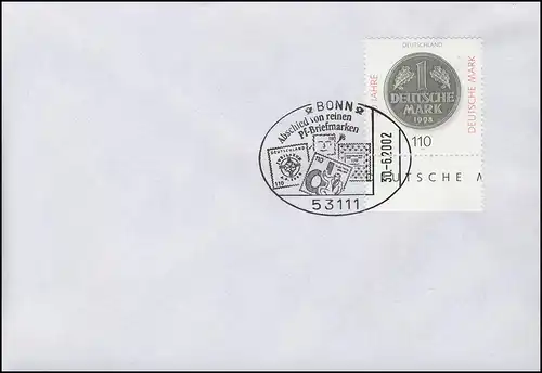 Introduction de l'euro: au revoir aux timbres Pf, avec le numéro de Mi 1996, SSt Bonn 30.6.2002