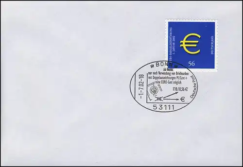 Euro-Einführung: Nur noch Euro-Marken mit MiNR. 2236, SST Bonn 1.7.2002