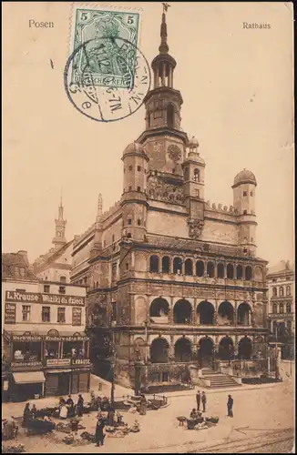 Ansichtskarte Posen Rathaus, 11.12.1910 nach Frankreich