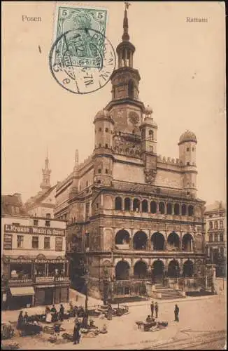 Ansichtskarte Posen Rathaus, 11.12.1910 nach Frankreich