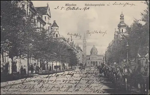 Ansichtskarte München Habsburgerplatz, 5.10.1910 nach Graz