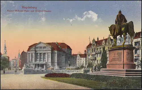 Ansichtskarte Magdeburg Kaiser-Wilhelm-Platz und Zentral-Theater, 7.9.1920