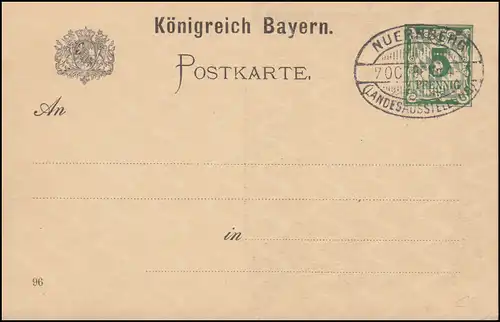 Bayern P 48/02 Exposition du Land avec initiales: Blanko-St Nuremberg 7.10.1896