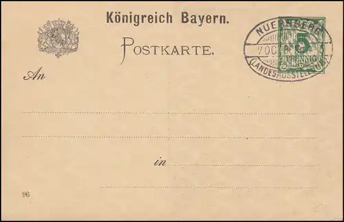 Bayern P 48/02 Landesausstellung mit Initialen: Blanko-SSt Nürnberg 7.10.1896