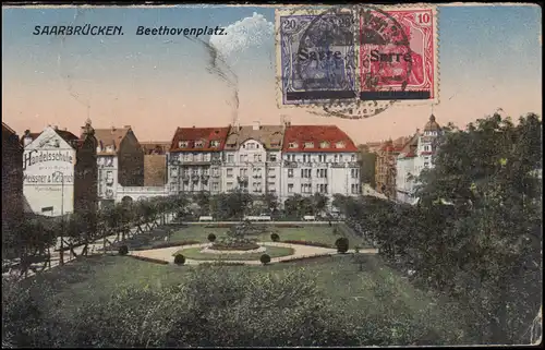 Ansichtskarte Saarbrücken Beethovenplatz, Saarbrücken 2 Bahnhof 10.4.1920 