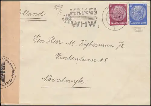 Deutsche Zensur auf Brief Hindenburg-MiF Werbestempel Kriegs-WHW FULDA 6.2.1941