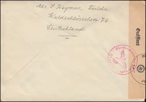 Censuration allemande sur lettre Hindenburg-MiF Tampon publicitaire guerre-WHW FULDA 6.2.1941