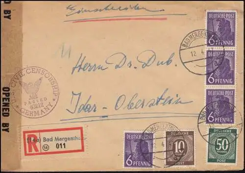 Cennorragie US-CIVIL CENSORSHIP FRENMANY 40212 R-Lettre BAD MERGENTHEIM 12.4.1947