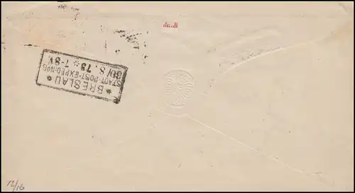 Umschlag U 5 AII Brustschild Rahmenstempel PETERSDORF 29.8.1873 nach BRESLAU