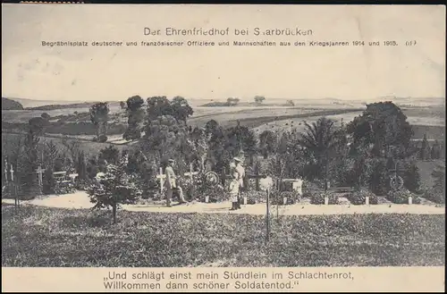 AK Der Ehrenfriedhof bei Saarbrücken, 19.4.16 blaugrüne Zensur Strassburg P.K.