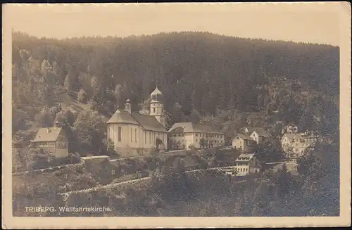 Post de chemin de fer Konstanz-OFFENBURG ZUG 153 - 23.9.1921 sur AK Triberg Eglise de pèlerinage