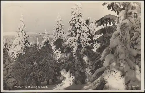 Carte d'affichage hiver dans la forêt de Thuringe, SSt NOUVEAUHAUS AM RENNWEG 4.3.1935