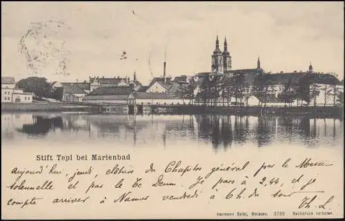 Ansichtskarte Stift Tepl bei Marienbad, 22.5.1914 nach NAMUR (STATION) 22.5.14