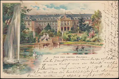 Künstler-AK P. Schnorr: Stuttgarter Schloss Aus den oberen Anlagen, 20.10.1901 